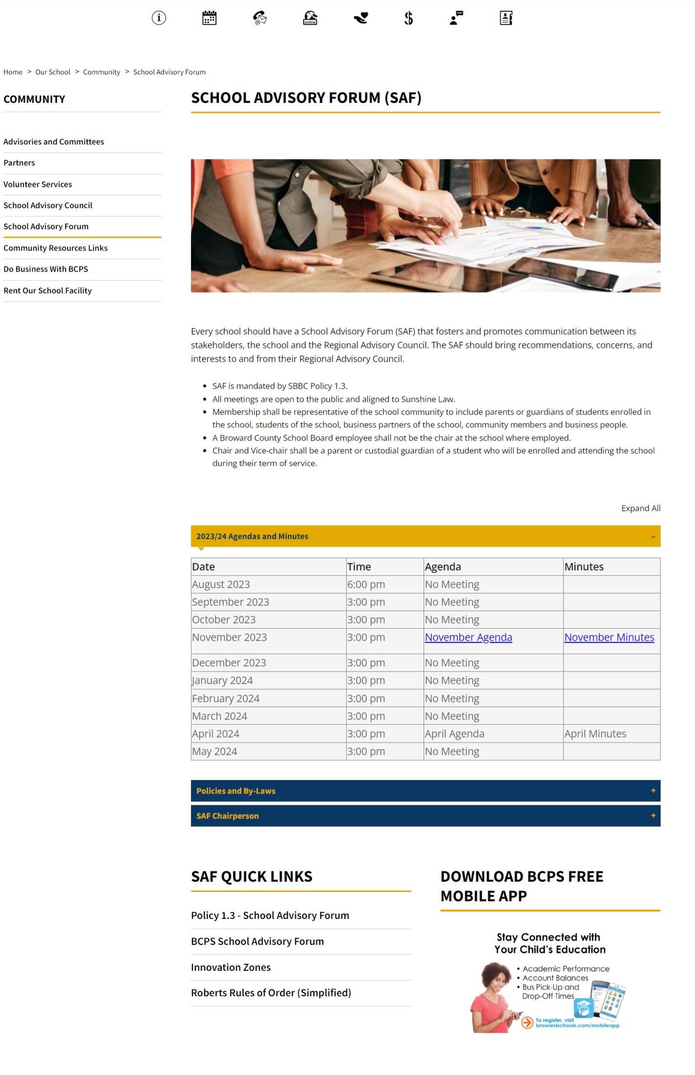 SAF Full Screen webpage layout